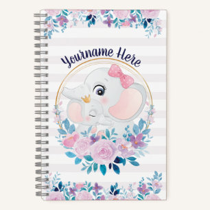 Mutter- und Baby-Elefanten-Rosé-Blumenkranz Notizblock