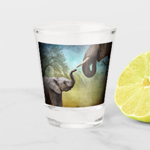 Mutter und Baby Elephant Bandana Schnapsglas
