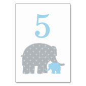 Mutter und Baby Elephant Boy Dusche Blau und Grau Tischnummer (Rückseite)