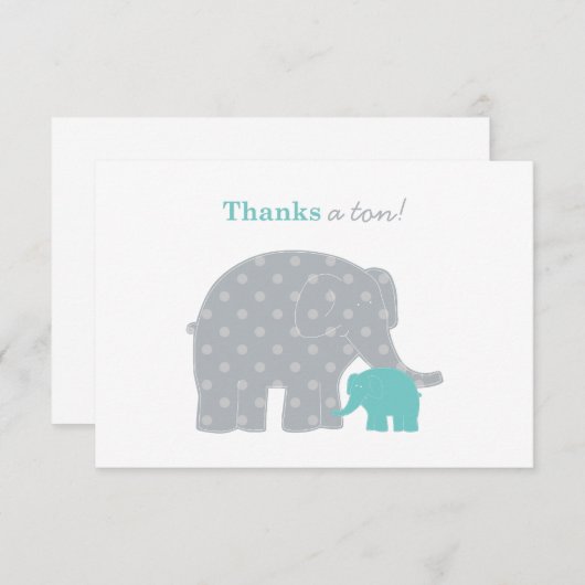 Mutter und Baby Elephant Dusche Aqua Blue und Grau Dankeskarte (Vorne/Hinten)