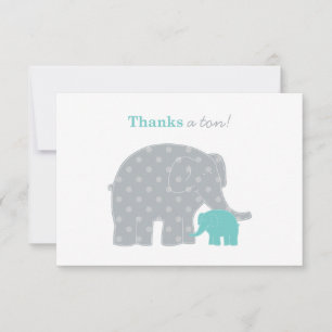 Mutter und Baby Elephant Dusche Aqua Blue und Grau Dankeskarte