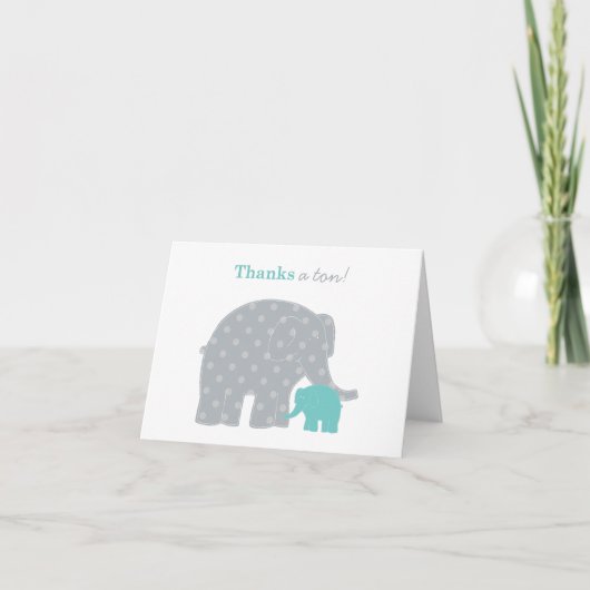 Mutter und Baby Elephant Dusche Aqua Blue und Grau Dankeskarte (Vorderseite)