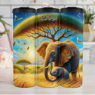 Mutter und Baby Elephant in der afrikanischen Sava Thermosbecher