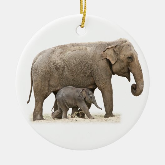 Mutter und Baby Elephant Keramik Ornament (Vorne)