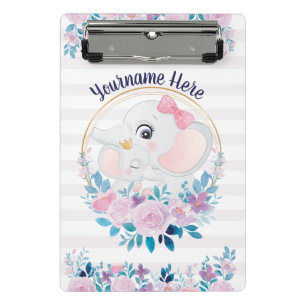 Mutter und Baby Elephant Pink Blush Blume Kranz Mini Klemmbrett