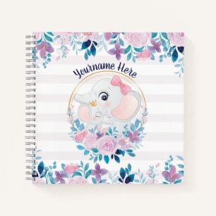 Mutter und Baby Elephant Pink Blush Blume Kranz Notizblock
