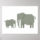 Mutter und Baby Elephant Pixel Art Poster (Vorne)