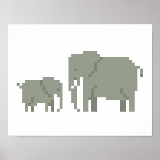 Mutter und Baby Elephant Pixel Art Poster (Vorne)