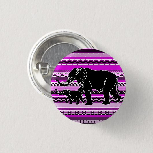 Mutter und Baby Elephant Silhouette Lila Button (Vorne & Hinten)