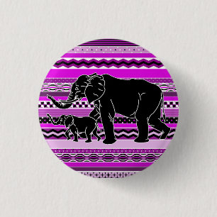 Mutter und Baby Elephant Silhouette Lila Button