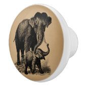 Mutter und Baby Elephant Vintag Art Keramikknauf (Rechts)