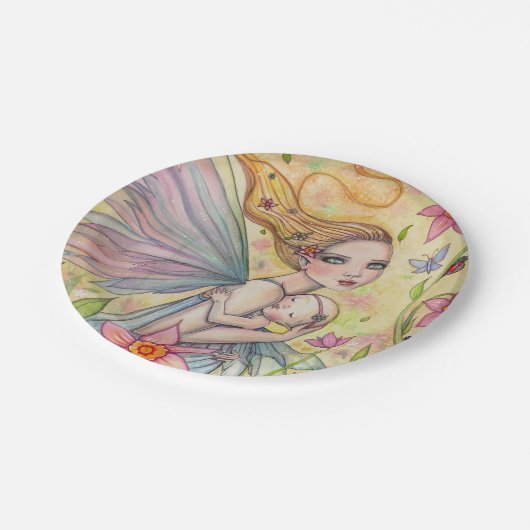 Mutter und Baby Fairies Babydusche Pappteller (Schrägansicht)