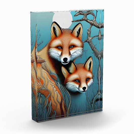 Mutter und Baby Fox Fotoblock (Links)