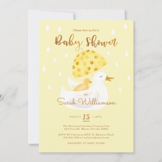 Mutter und Baby Gelber Ducky Schirm blassgelb Einladung (Vorderseite)