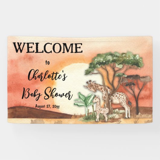 Mutter und Baby Giraffe Safari Baby Dusche Willkom Banner (Horizontal)