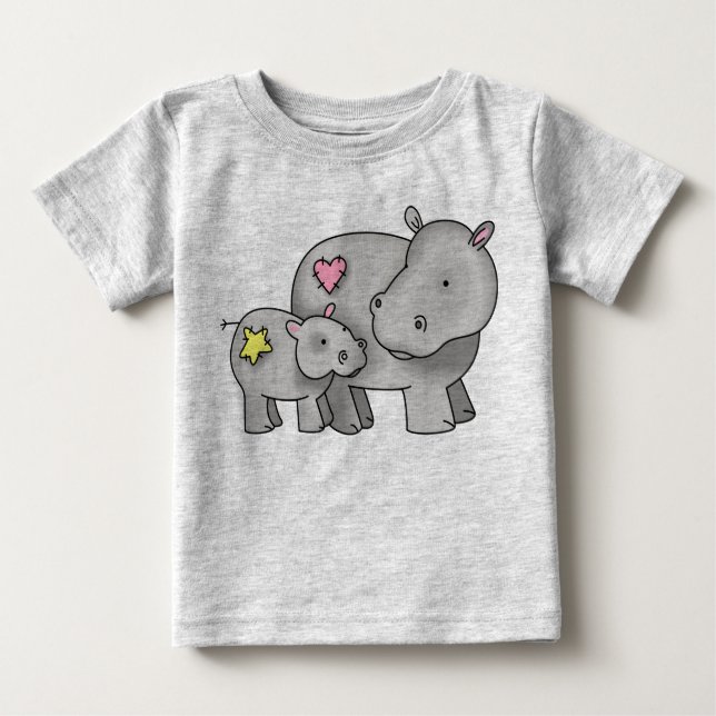Mutter und Baby Hippo Baby T-shirt (Vorderseite)