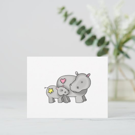 MUTTER UND BABY HIPPO POSTKARTE (Stehend Vorderseite)