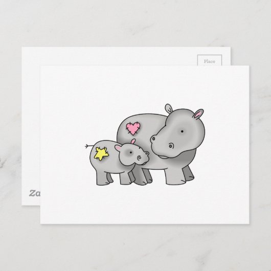 MUTTER UND BABY HIPPO POSTKARTE (Vorne/Hinten)
