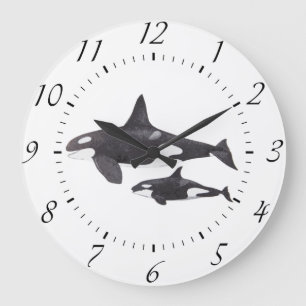 Mutter und Baby Orca Große Wanduhr