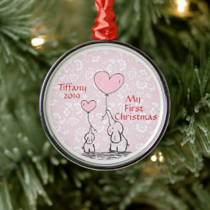 Mutter und Baby Rosa Elefant - Mein erstes Weihnac Ornament Aus Metall