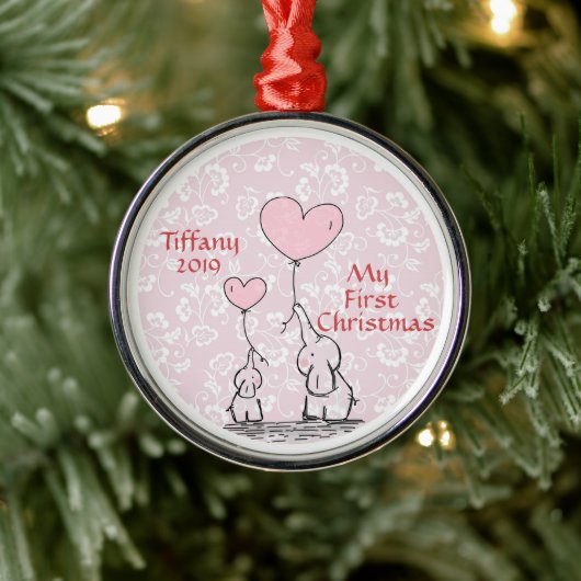 Mutter und Baby rosa Elefant - meine ersten Weihna Ornament Aus Metall (Baum)