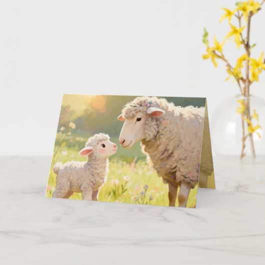 "Mutter und Baby-Schaf" Grußkarte Karte (Gelbe Blume)