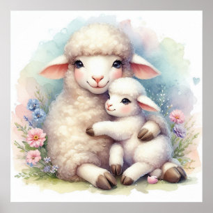 Mutter und Baby-Schaf Poster