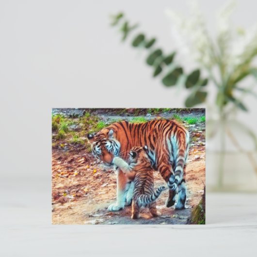Mutter und Baby Tiger Postkarte (Stehend Vorderseite)