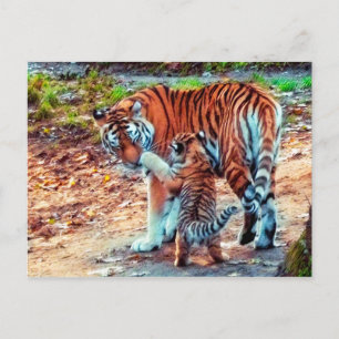Mutter und Baby Tiger Postkarte