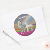 Mutter und Baby Unicorn Foal Rainbow Runder Aufkleber (Umschlag)