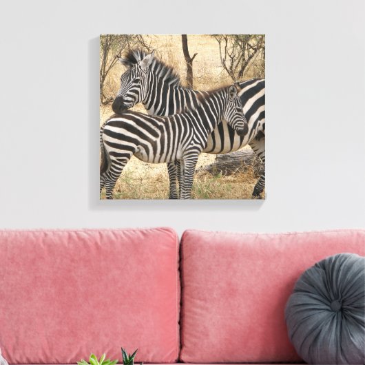 Mutter und Baby Zebra Canvas Print Leinwanddruck (Insitu (Wohnzimmer))
