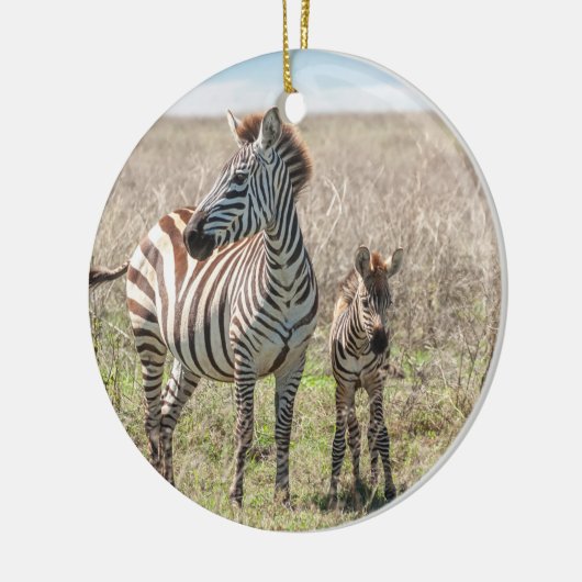 Mutter und Baby Zebra Keramik Ornament (Links)