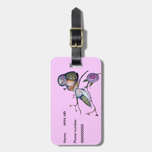 Mutter- und Babyeule auf einem Baumast Gepäckanhänger (Vorderseite vertikal)