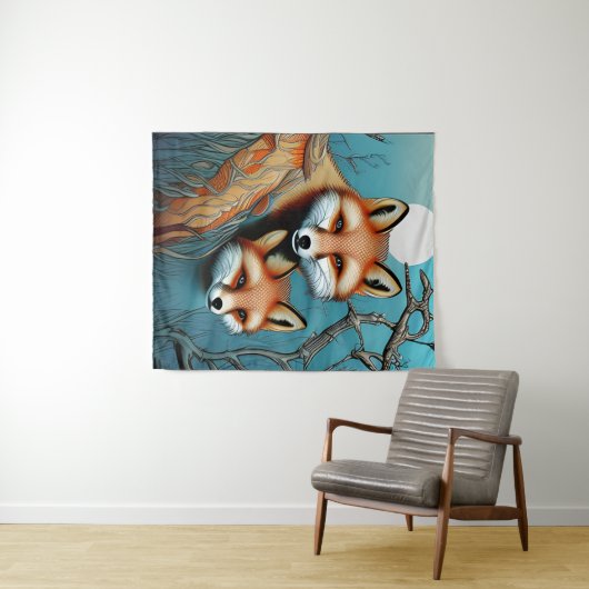 Mutter- und Babyfüchse Wandteppich (Beispiel (Horizontal))