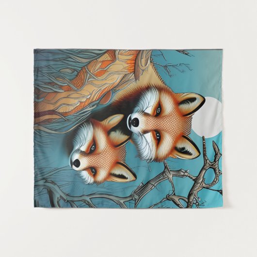 Mutter- und Babyfüchse Wandteppich (Vorderseite (Horizontal))
