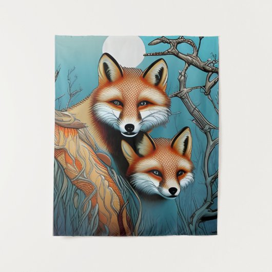 Mutter- und Babyfüchse Wandteppich (Vorderseite)
