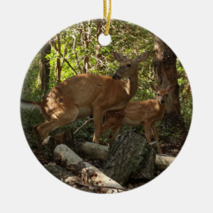 Mutter und Babyhirsch im Shenandoah National Park Keramik Ornament