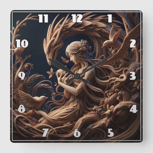 Mutter und Drachenmuffe im Whimsikwald Quadratische Wanduhr (Vorderseite)