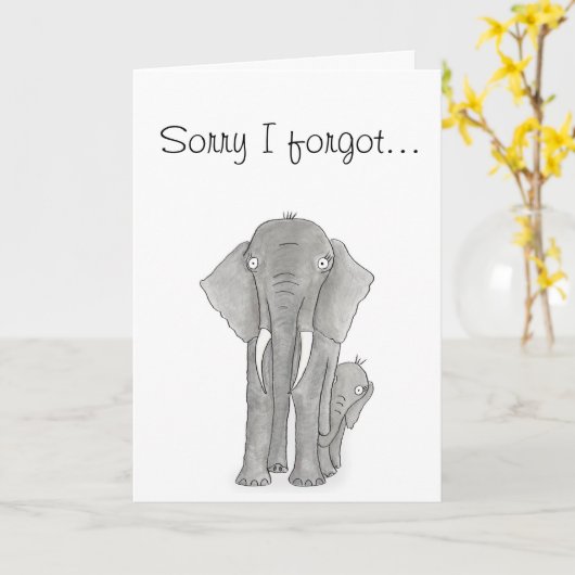 Mutter und Elefant "sorry I vergae" Karte (Gelbe Blume)