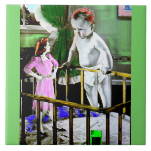 Mutter und ihr Riesenbaby der 40er Jahre Fliese