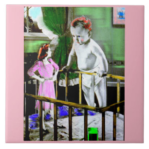 Mutter und ihr Riesenbaby der 40er Jahre Fliese