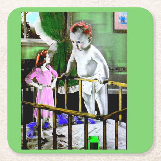 Mutter und ihr Riesenbaby der 40er Jahre Rechteckiger Pappuntersetzer (Vorderseite)