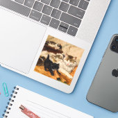 Mutter und ihre Kätzchen Aufkleber (Laptop mit iPhone)