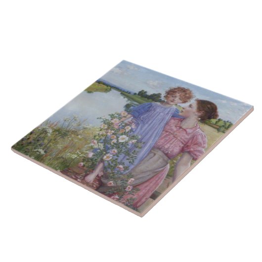 Mutter und Kind am Fluss Mit wilden Rose Fliese (Seite)