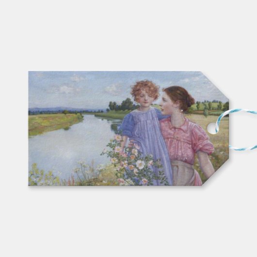 Mutter und Kind am Fluss Mit wilden Rose Geschenkanhänger (Vorderseite (Horizontal))