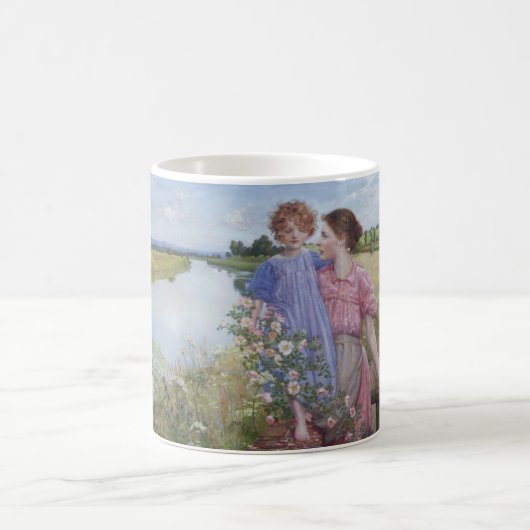 Mutter und Kind am Fluss Mit wilden Rose Kaffeetasse (Mittel)