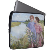 Mutter und Kind am Fluss Mit wilden Rose Laptopschutzhülle (Vorne Rechts)