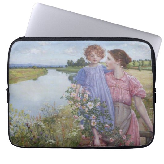 Mutter und Kind am Fluss Mit wilden Rose Laptopschutzhülle (Vorderseite)