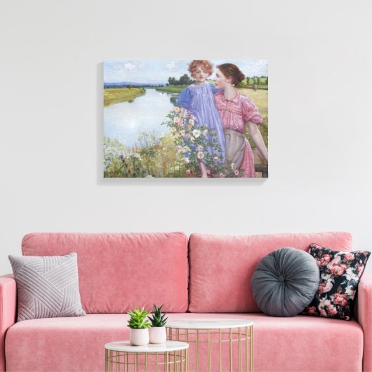 Mutter und Kind am Fluss Mit wilden Rose Leinwanddruck (Insitu (Wohnzimmer))