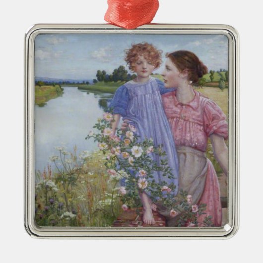 Mutter und Kind am Fluss Mit wilden Rose Ornament Aus Metall (Vorne)